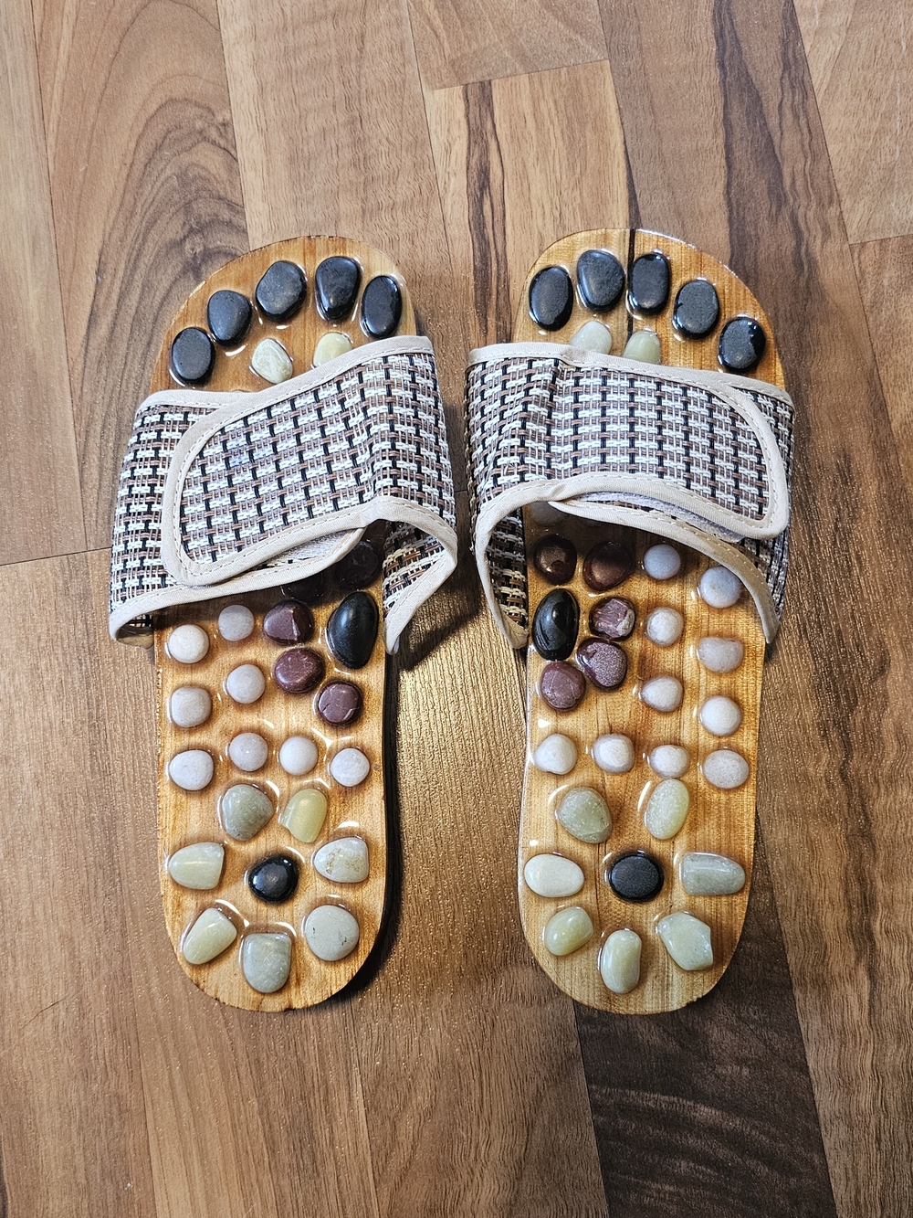 Acupressure Stone Slide Sandals in Beige and Brown